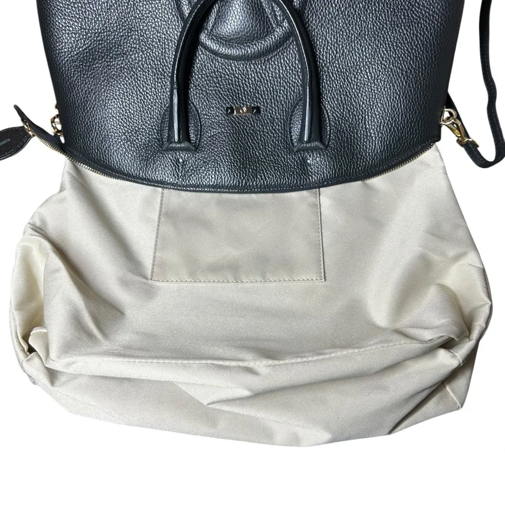 Valentino Mario Valentino Black Pebbled Leather Large Dome Satchel Crossbody Bag